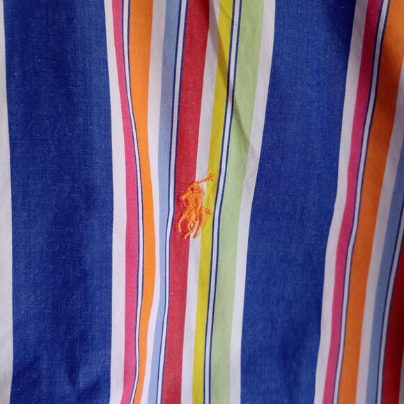Ralph Lauren Boys Striped Oxford Button Down S/S Lg (16-18) Colorful Preppy Y2K - Picture 3 of 6
